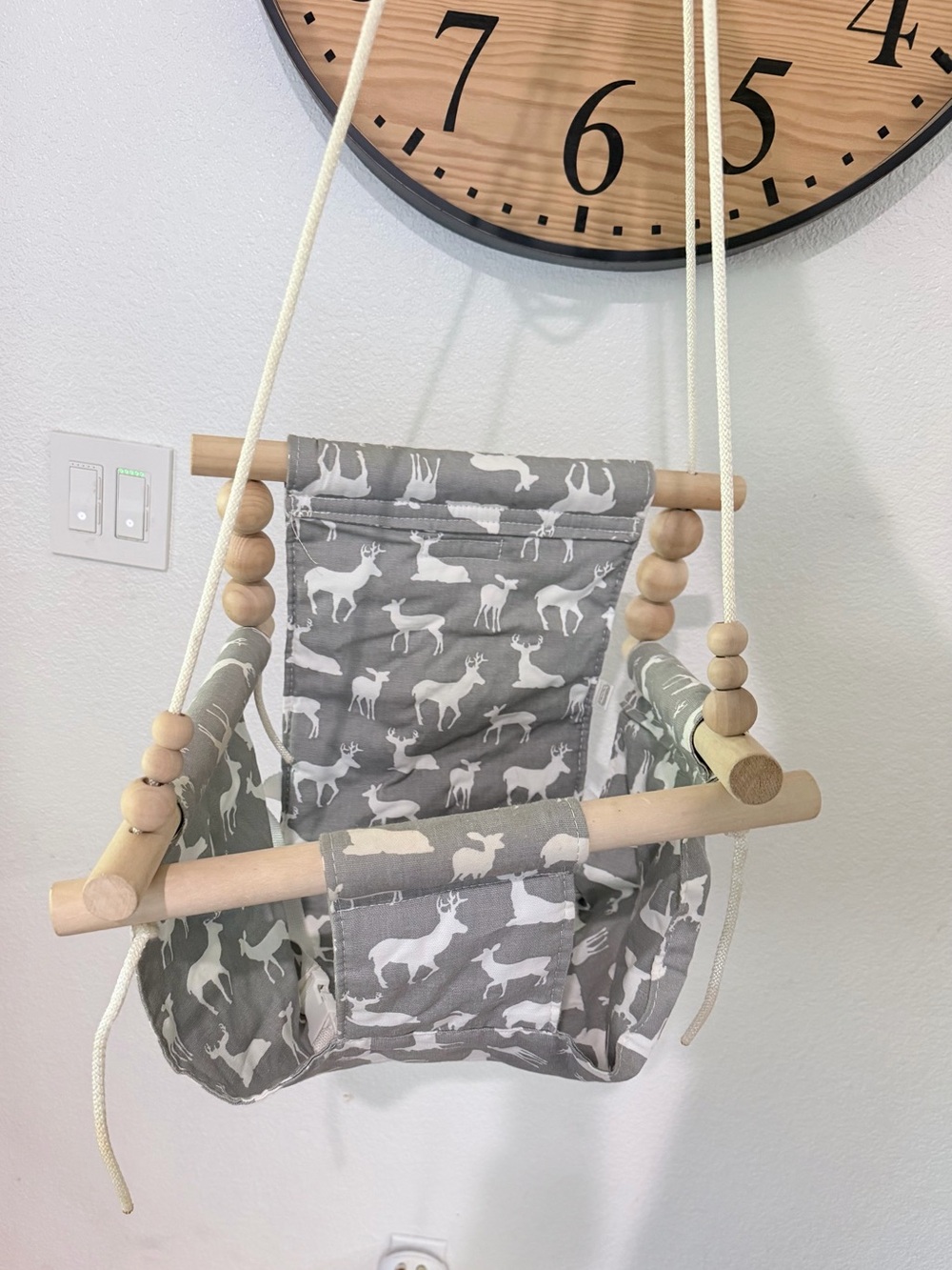 Gray Deer Print Toddler Swing Seat with Wooden Beads - Unbranded
